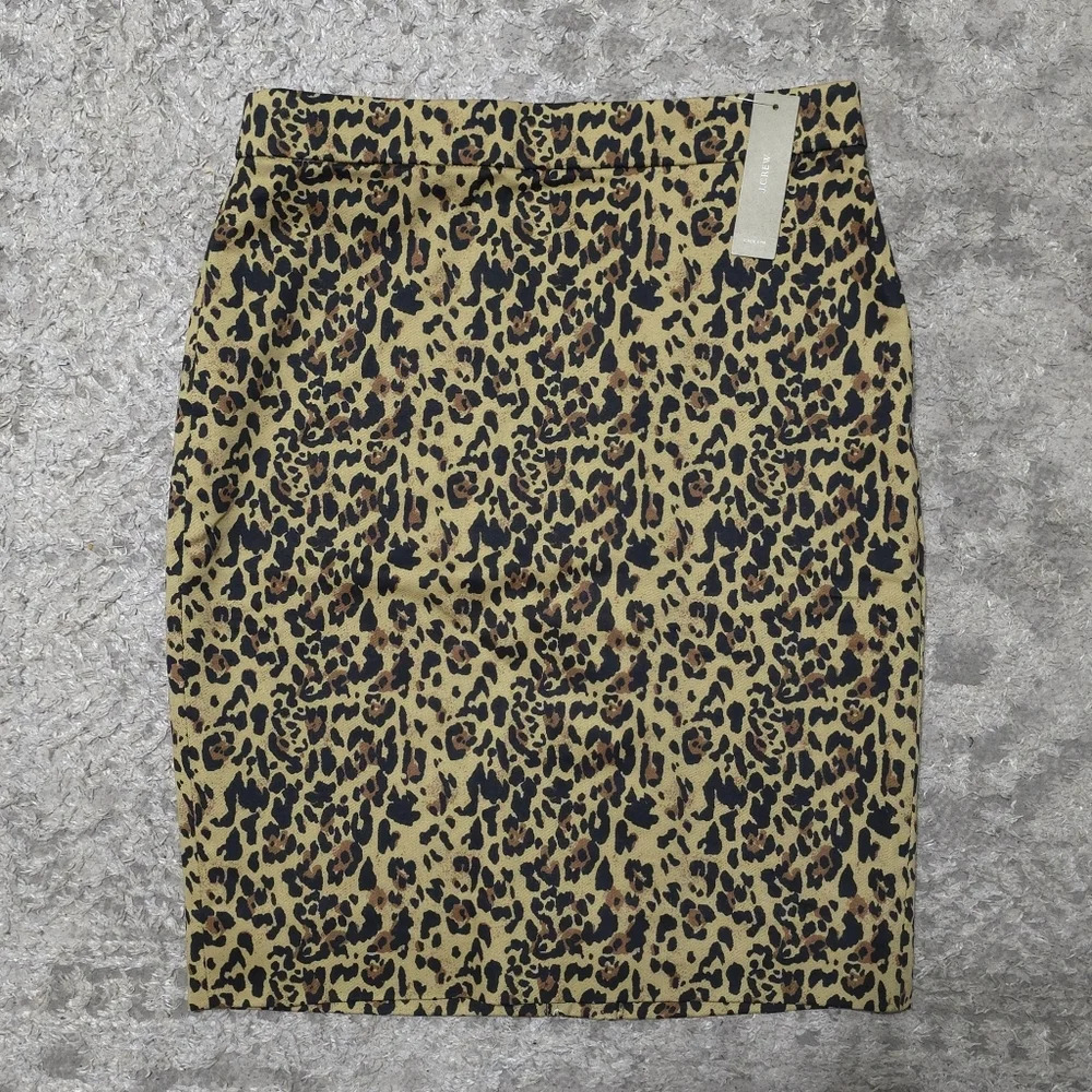 J CREW No. 2 Pencil Skirt in Leopard Print Bi-stretch Cotton Elastane, Lined, 2P - Picture 3 of 16